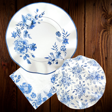 Cargar imagen en el visor de la galería, Blanco con diseño floral azul. Plato Postre. 7.5 Pulgadas. 10 Unid