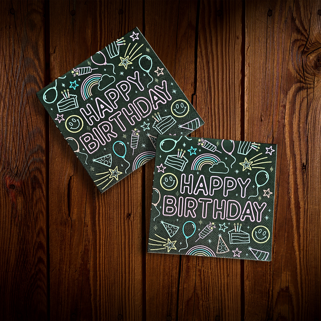 Happy Birthday neon. Servilletas grandes. 16 Un.