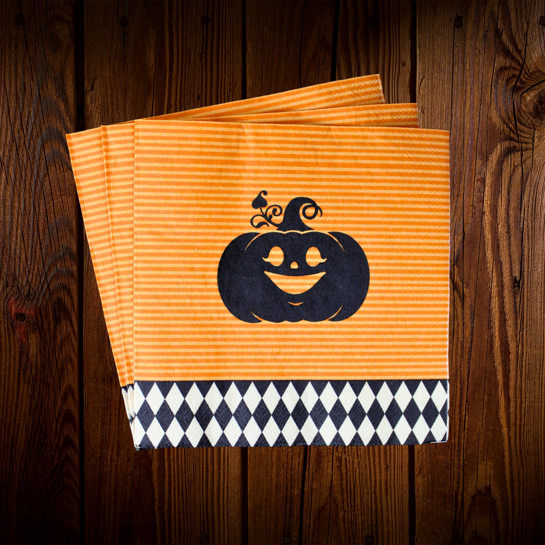 Orange and black pumpkin. Servilleta cuadrada grande. 10 Unid.