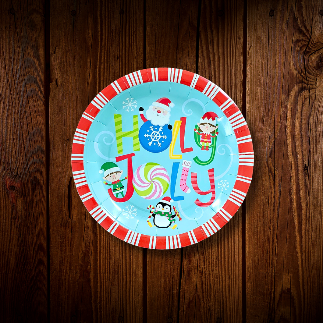 Santa. Holly Jolly. Plato postre. 10 Unid