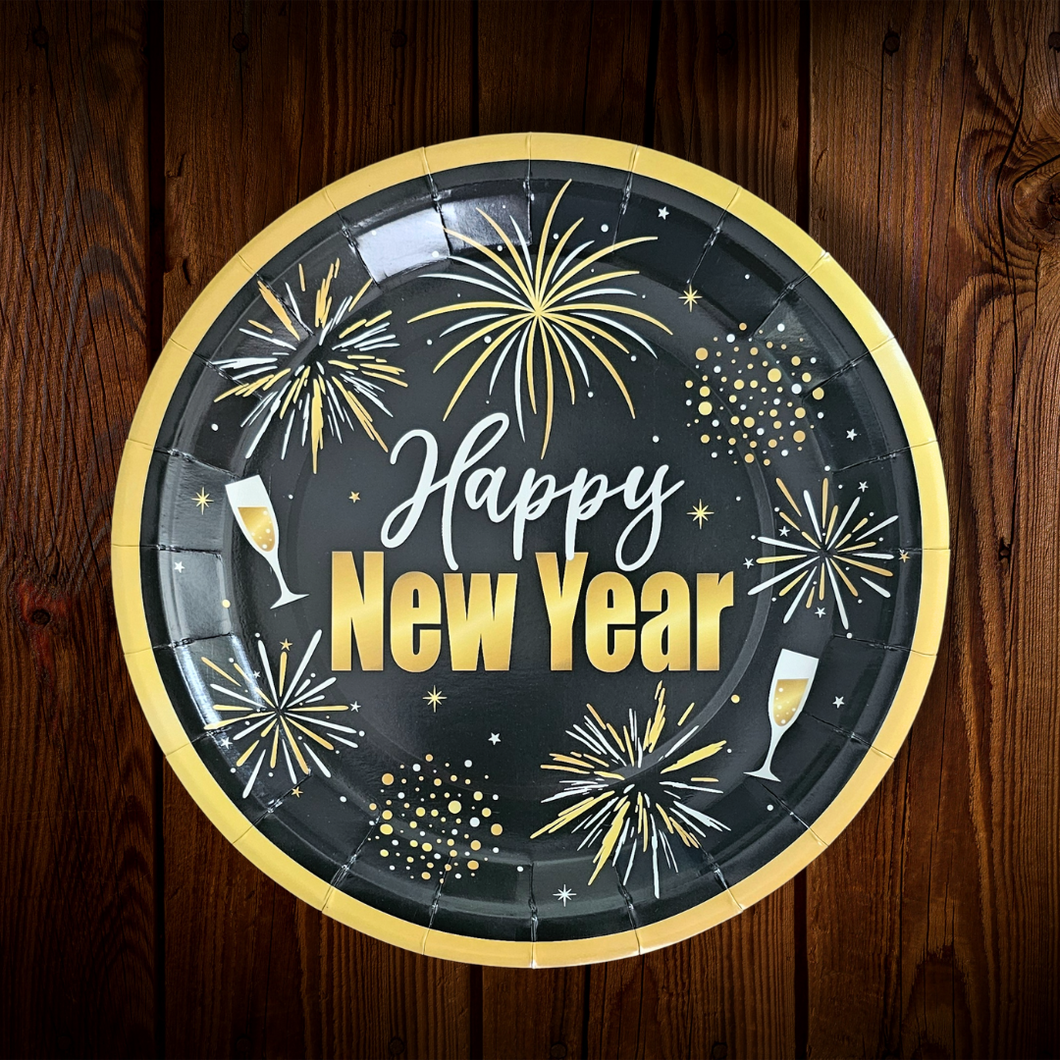 Happy New Year. Negro. Plato principal. 10 Unid