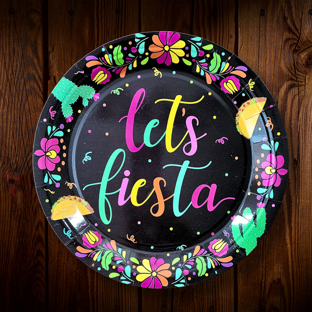 Let's Fiesta Mexicana. Negro. Plato Principal. 10 Unid.