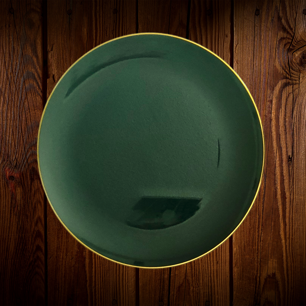 Verde esmeralda borde dorado. Plato Postre. Unidad