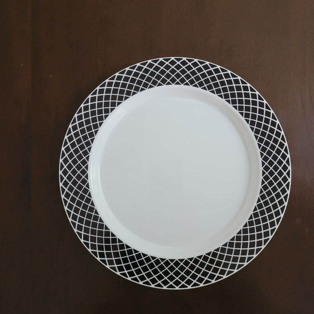 Set Blanco borde negro con blanco. Plato para postre. 3 Unidades. ULTIMO SET