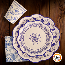 Cargar imagen en el visor de la galería, Blanco con diseño azul. Plato principal. 9 pulg. 10 Unid.
