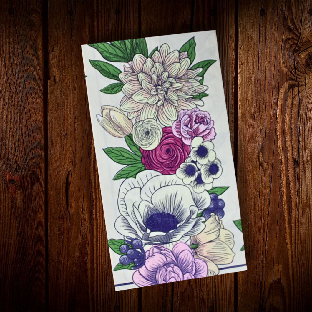 Beige con flores moradas. Servilletas rectangulares. 10 Unid.