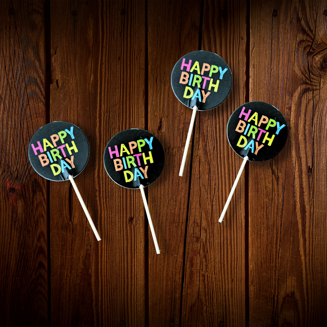 Happy Birthday neon. Palillos para cupcakes o aperitivos. 12 Unid.