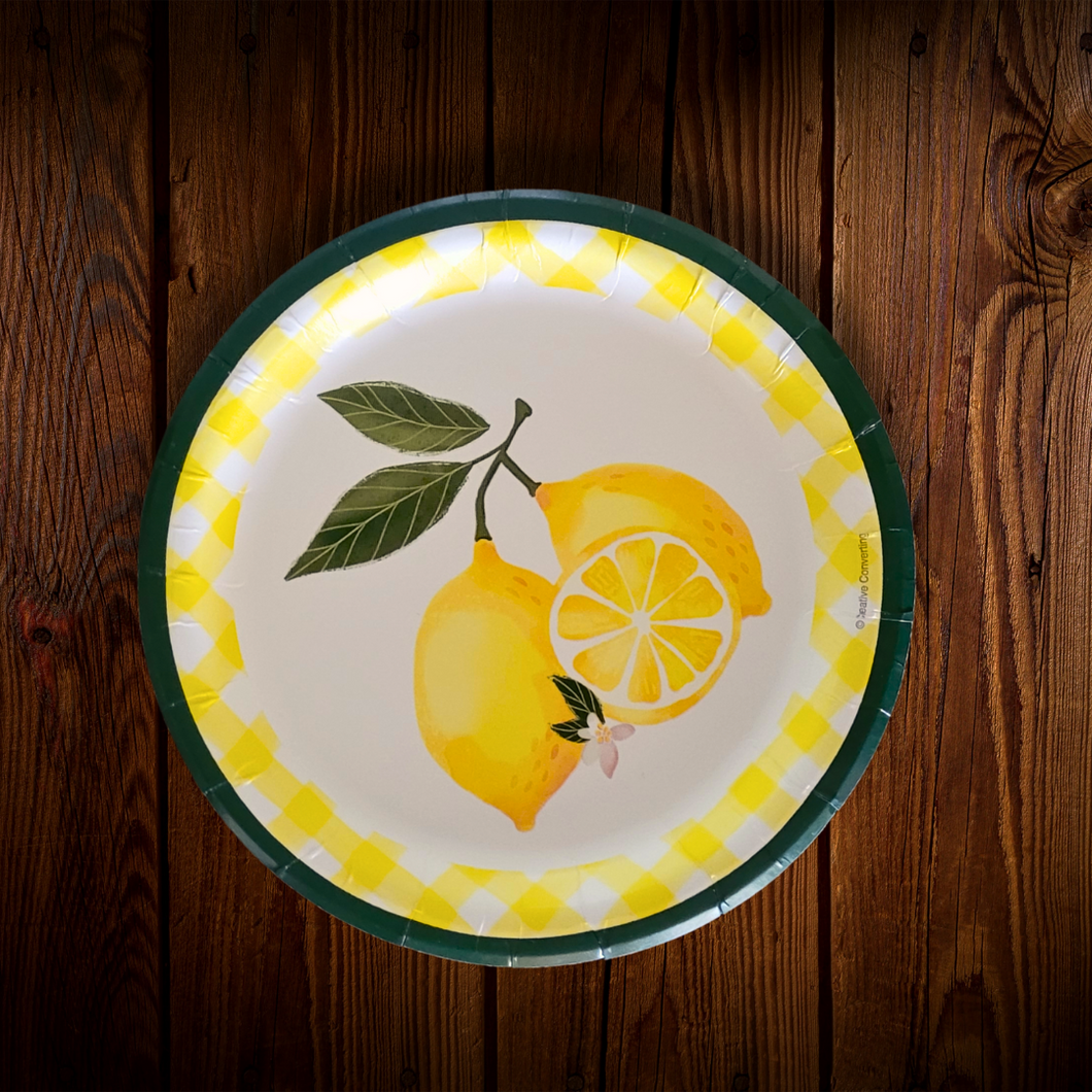 Limones con bordes de cuadros. Plato Postre. 10 Unid.