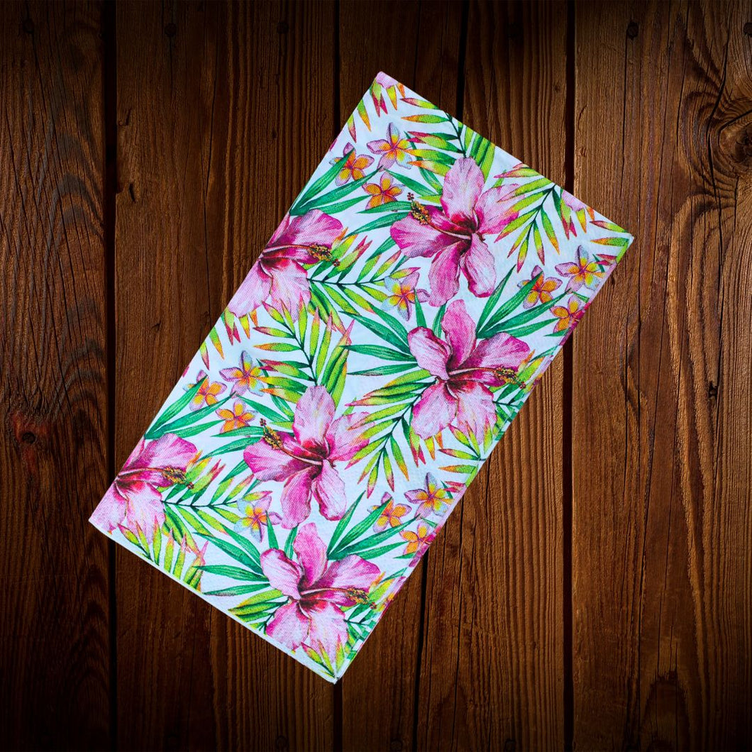 Tropical. Servilleta de papel rectangular diseño claveles y hojas 10 Un.