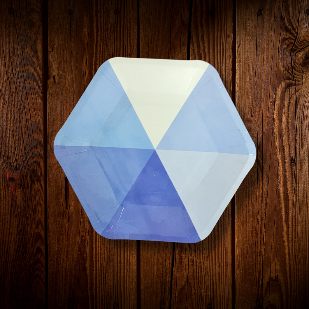 Hexagonal degradado azul. Plato para postre. 7 pulg. 8 Unid.