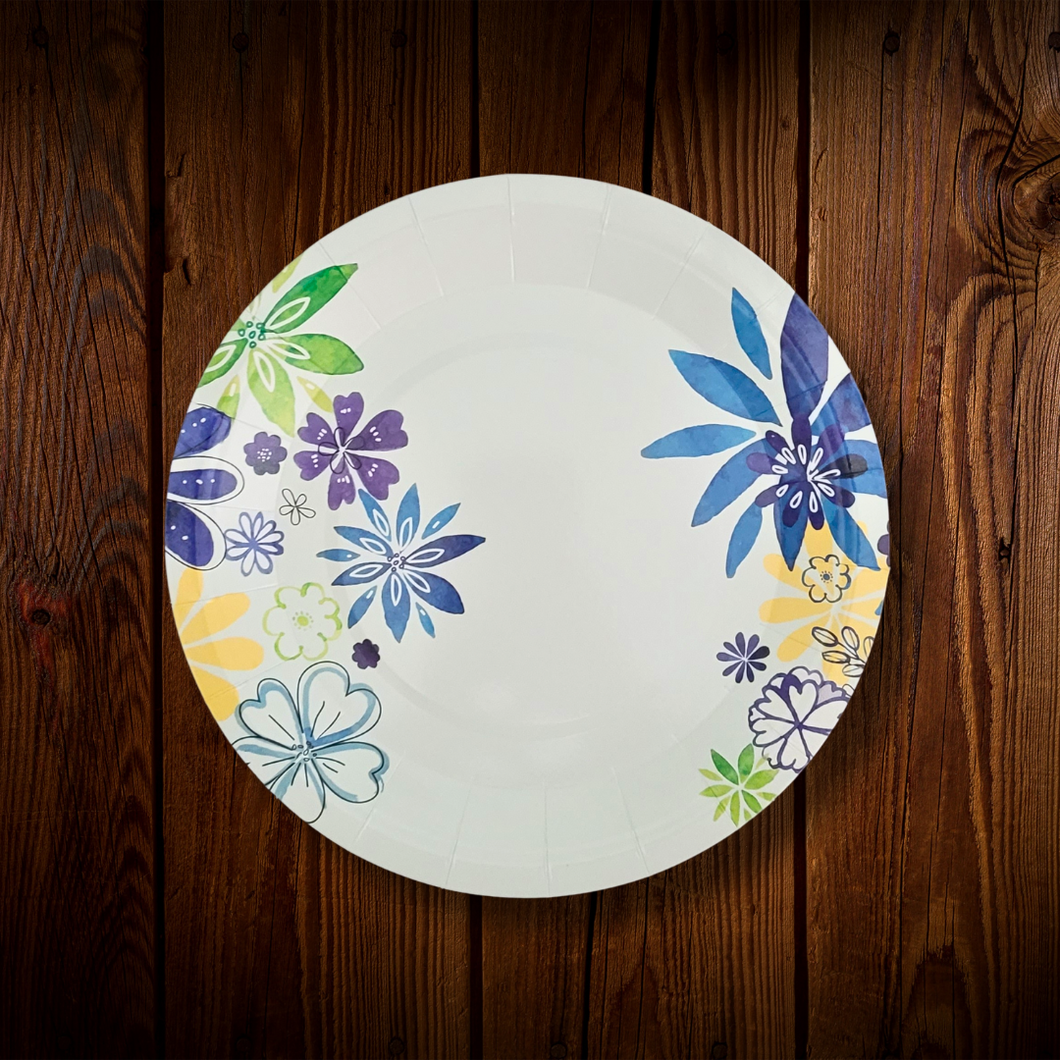Borde de flores azules. Plato para postre. 7 pulg. 8 Unid.