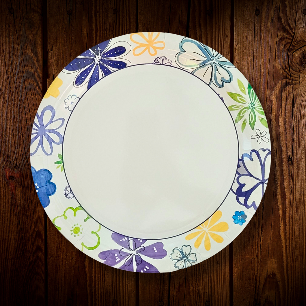 Borde de flores azules. Plato principal. 9 pulg. 8 Unid.