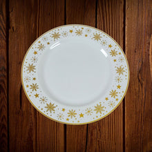 Cargar imagen en el visor de la galería, Copos de nieve. Blanco con borde de copos dorados. Plato Postre. Unidad
