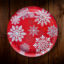Cargar imagen en el visor de la galería, Rojo con copos de nieve. Plato principal de 9 pulgadas. 8 Unid.
