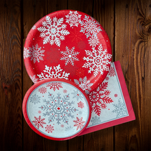 Cargar imagen en el visor de la galería, Rojo con copos de nieve. Plato para postre. 8 Unid.
