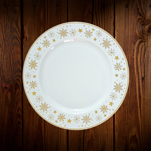 Cargar imagen en el visor de la galería, Copos de nieve. Blanco con borde de copos dorados. Plato Postre. Unidad

