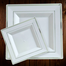 Cargar imagen en el visor de la galería, Blanco cuadrado borde plateado. Plato Principal. Unidad

