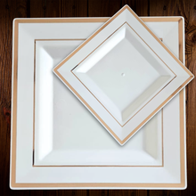 Cargar imagen en el visor de la galería, Blanco cuadrado borde rose gold. Plato Postre. Unidad
