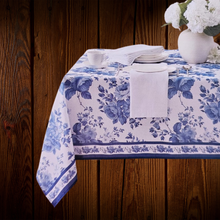 Cargar imagen en el visor de la galería, Mantel blanco con azul. Polyester. Unidad
