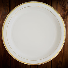 Cargar imagen en el visor de la galería, Blanco con borde dorado. Plato Principal de 10 pulgadas. 8 Unid.
