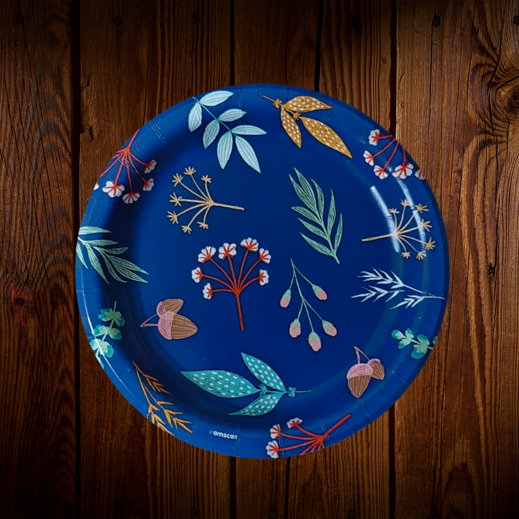 Azul con hojas. Plato postre 7 pulgadas. 10 Unid.