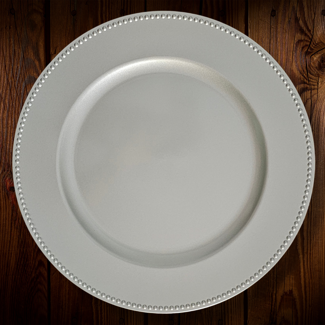 Plato base plastico Plateado. Borde puntos. Unidad