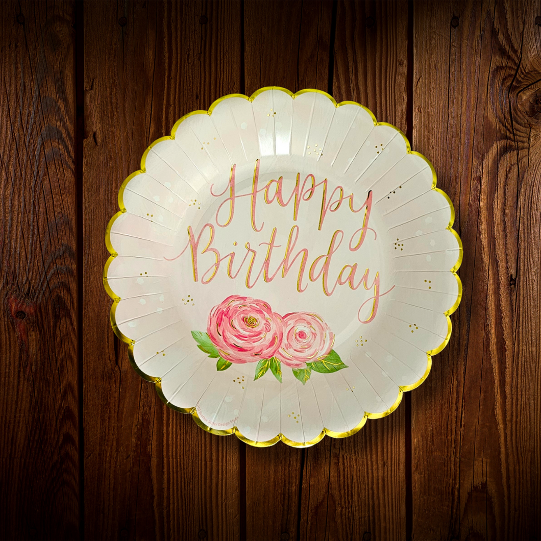 Happy Birthday Rosas. Plato Postre. 7.5 Pulgadas. 10 Unid