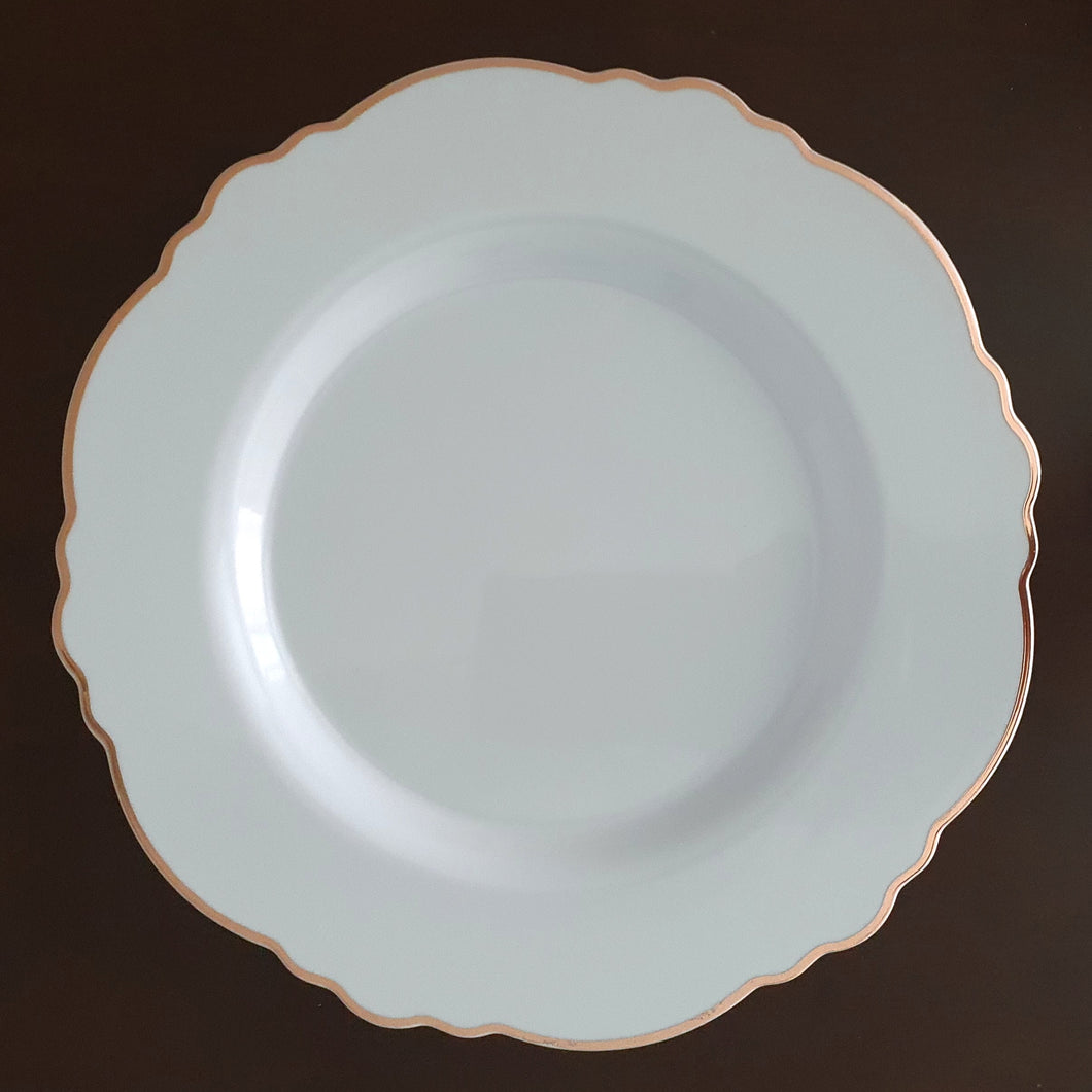 Blanco con borde rosegold. Plato Principal. Unidad