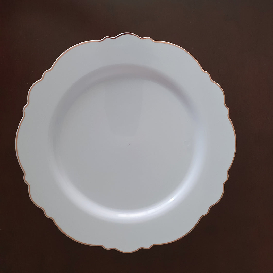 Blanco con borde rosegold. Plato Postre. Unidad