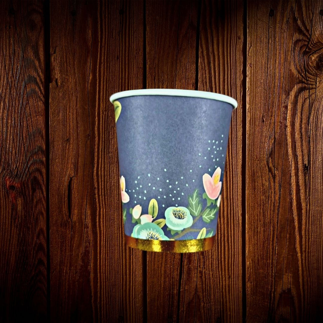 Azul con flores rosa. Vaso de Cartón 10 Unidades