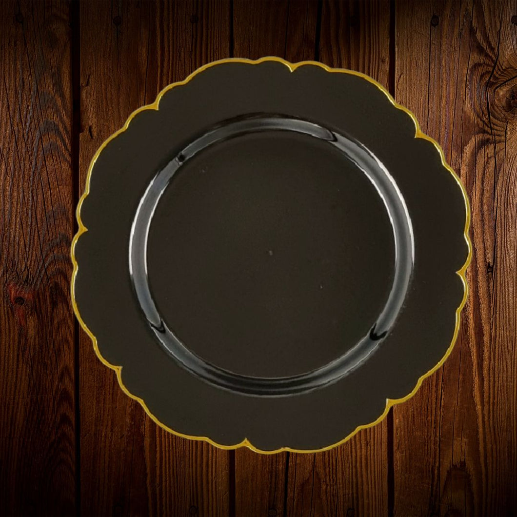 Negro con borde dorado cenefa. Plato Principal. Unidad