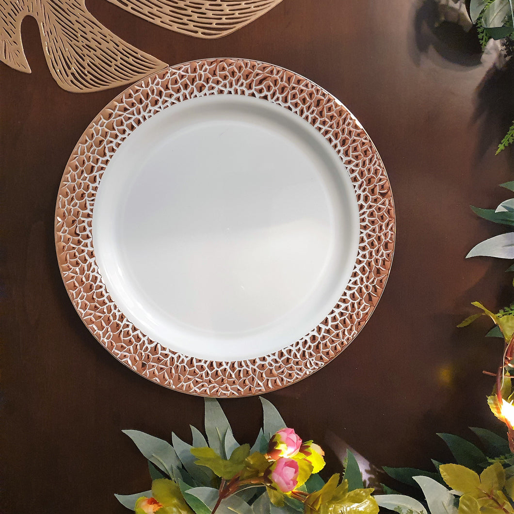 Borde textura rose gold. Plato Principal. 4 Unid. UNICO SET