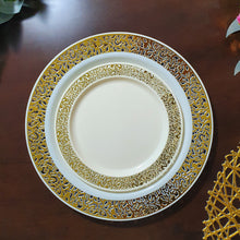 Cargar imagen en el visor de la galería, Marfil con encaje dorado. Plato Postre. 6 Unid.
