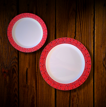 Cargar imagen en el visor de la galería, Colores. Blanco borde rojo. Plato Postre. 7 Unid. UNICO SET
