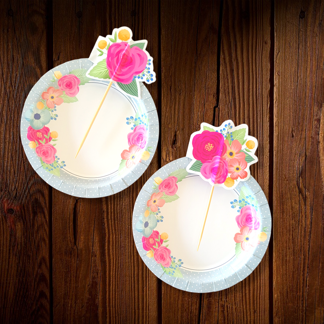 Bases para mini postre con topper floral. 8 Unid.