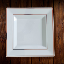 Cargar imagen en el visor de la galería, Blanco cuadrado borde rose gold. Plato Principal. Unidad
