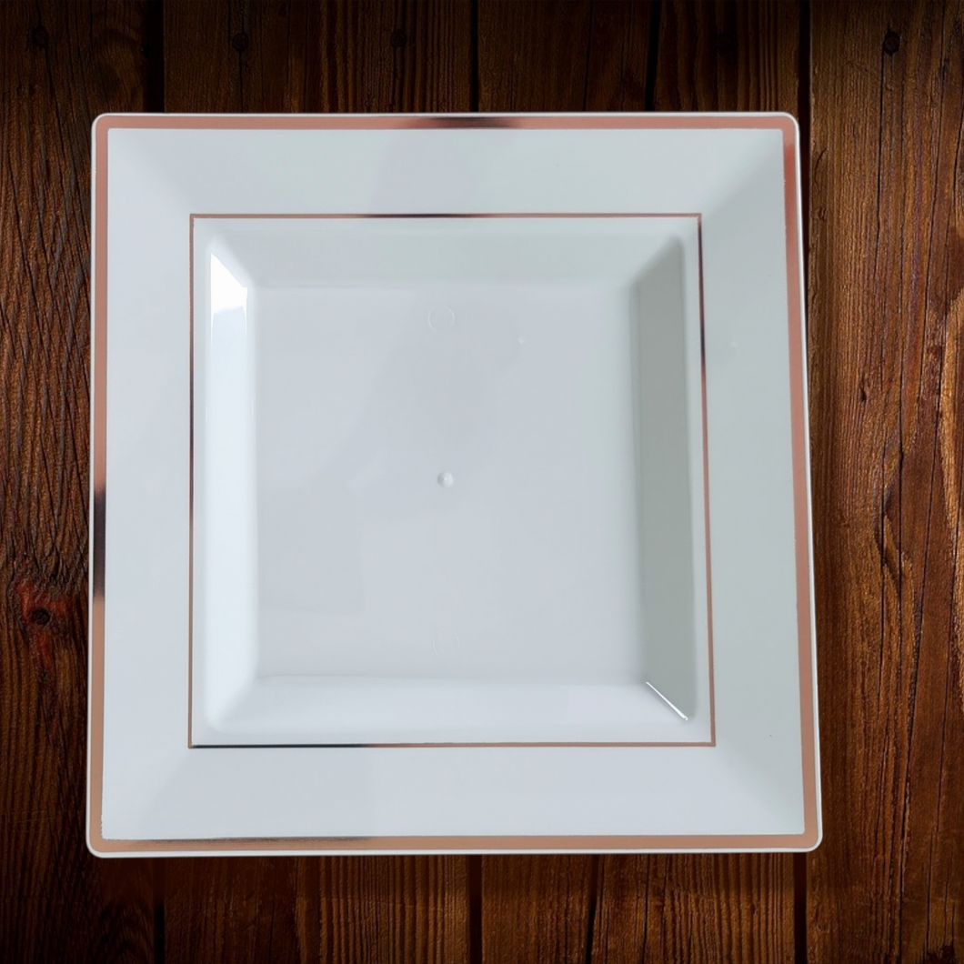 Blanco cuadrado borde rose gold. Plato Principal. Unidad