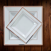 Cargar imagen en el visor de la galería, Blanco cuadrado borde rose gold. Plato Principal. Unidad
