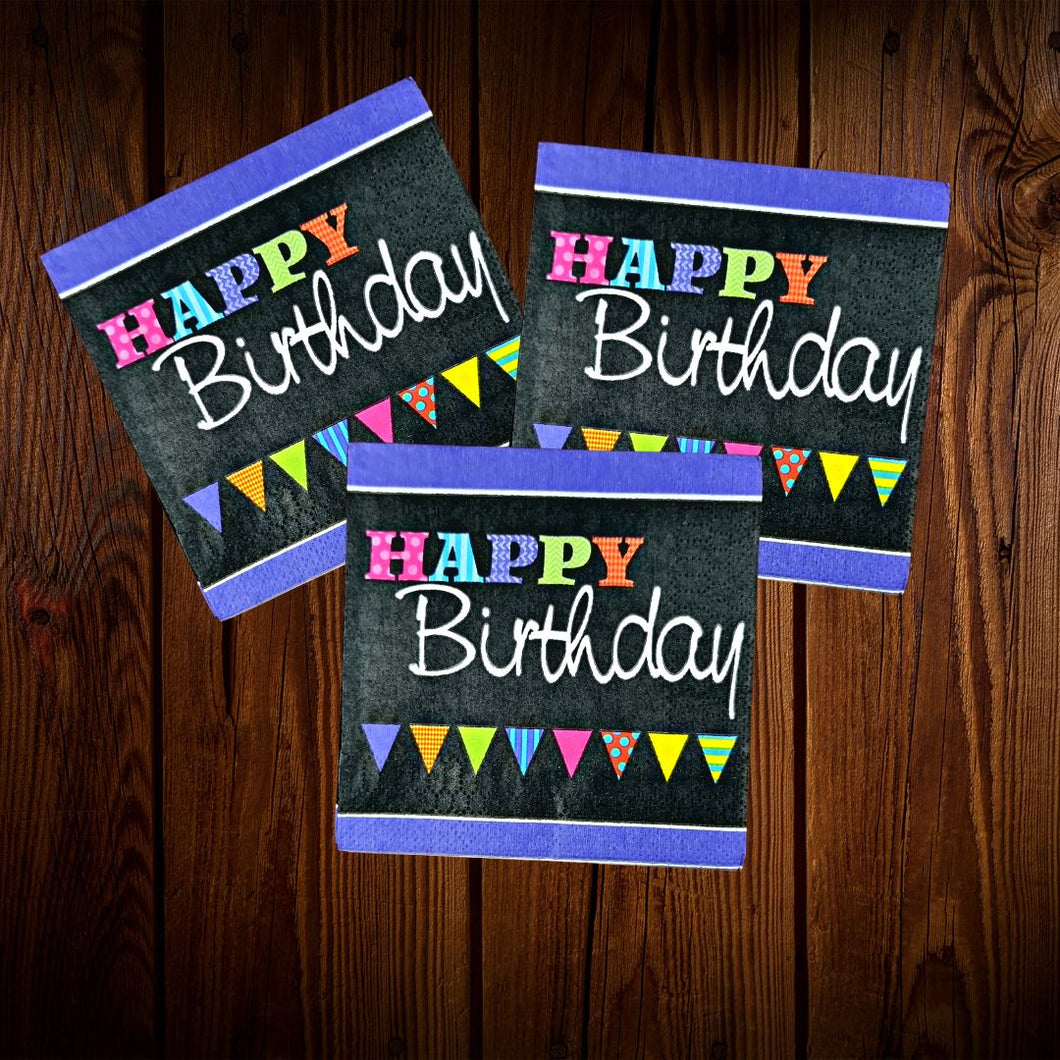 Happy Bday Fondo Negro. Servilleta pequeña. 16 Unid. UNICO SET