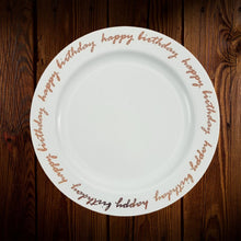 Cargar imagen en el visor de la galería, Blanco borde Happy Bday rose gold. Plato Principal. Unidad.
