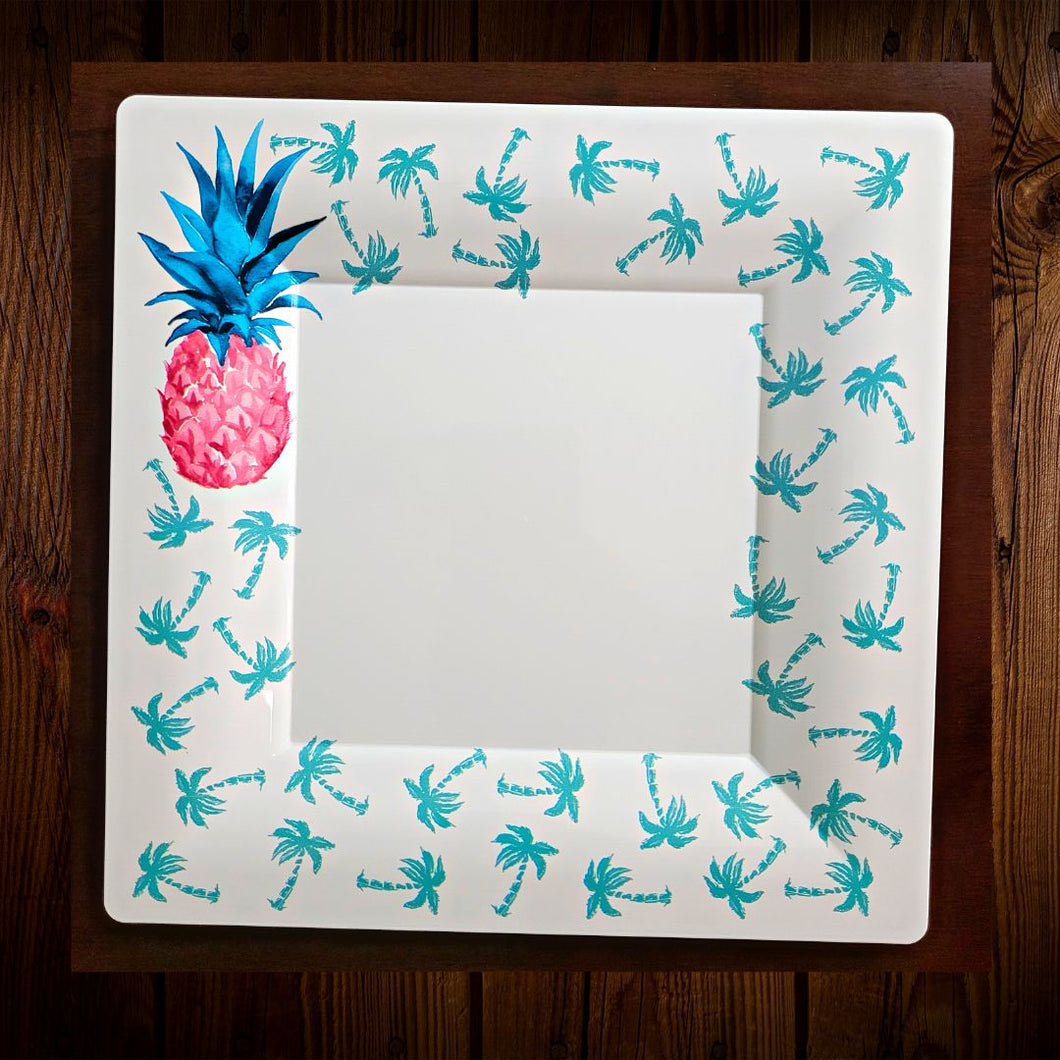 Cuadrado con borde diseño tropical. Plato Principal. Unidad