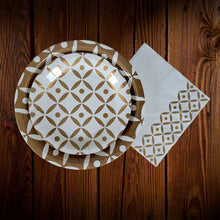 Cargar imagen en el visor de la galería, Geometrico Blanco-dorado. Plato principal. 8 Unidades
