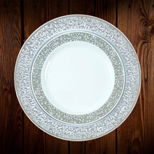 Cargar imagen en el visor de la galería, Set Blanco borde plateado calado. Plato Principal. 5 Unidades.ULTIMO SET
