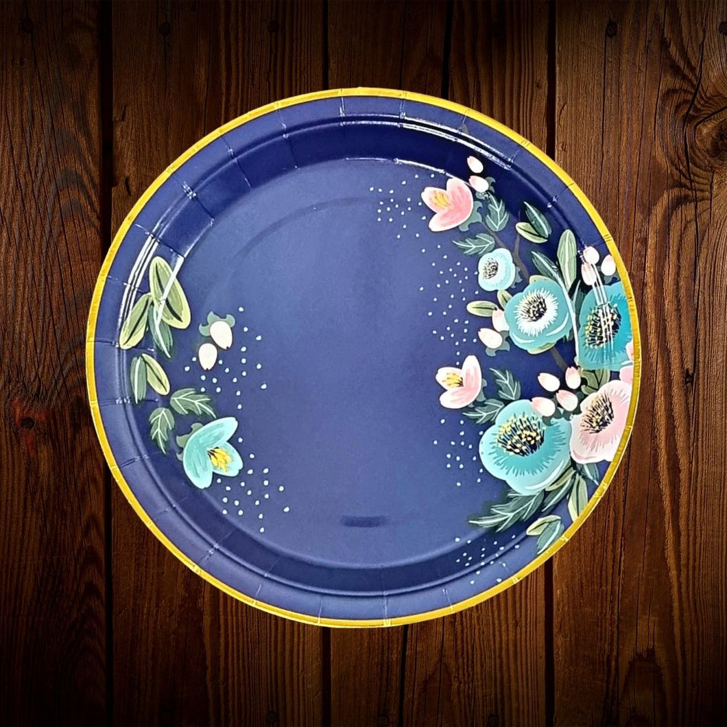 Azul con flores rosa. Plato principal. 8 Unidades