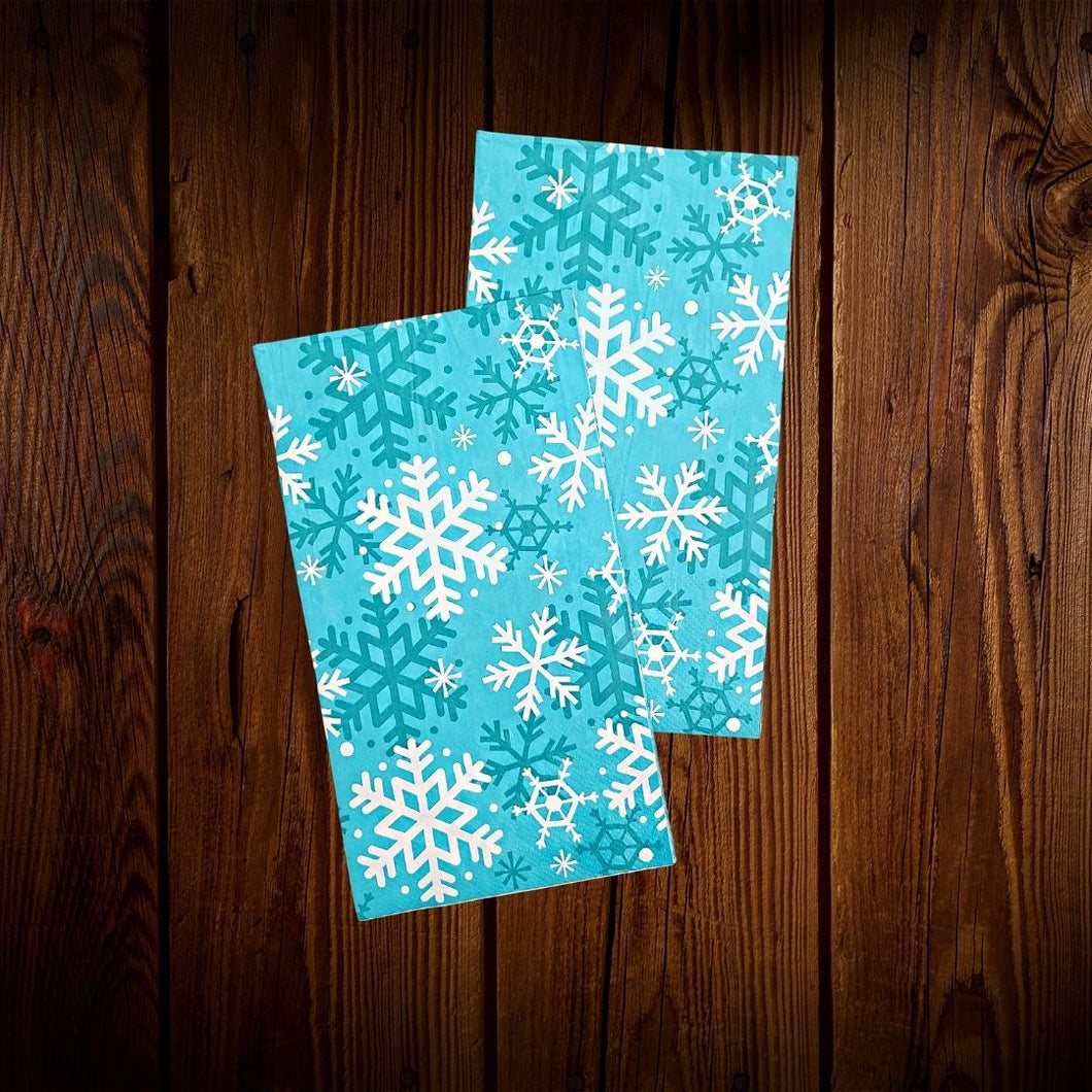 Copos de nieve. Celeste y blanco. Servilleta rectangular. 14 Unid.