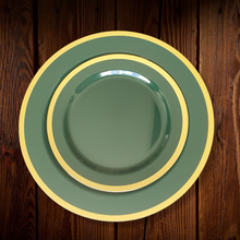 Cargar imagen en el visor de la galería, Verde con borde dorado. Plato Principal. 4 Unidades. ULTIMO SET
